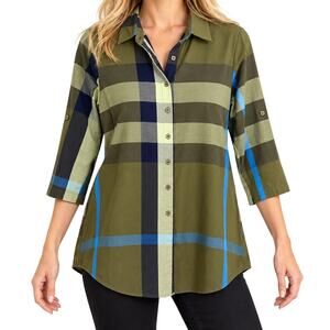 Shana Sz Small Green Wearable Art Plaid Blouse Shirt Top Winter Christmas Fall